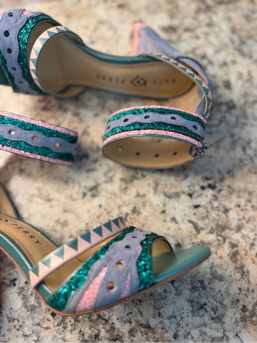 Katy Perry Collections Kai Teal, Lavender & Pink Chunky Heel Sandals Mermaid - Picture 5 of 10